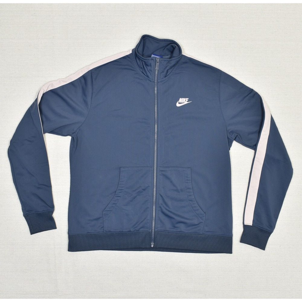 Nike Women Full Zip Active Athletic Jacket Polyester Blue Size L Pockets Solid